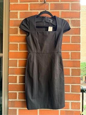 Banana Republic Black Sloan Square-Neck Cap-Sleeve Midi Dress